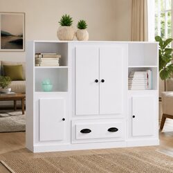 3-Piece White Highboards Set Engineered Wood Sideboards