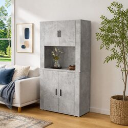 Engineered Wood Grey Highboard Sideboard Wall Storage
