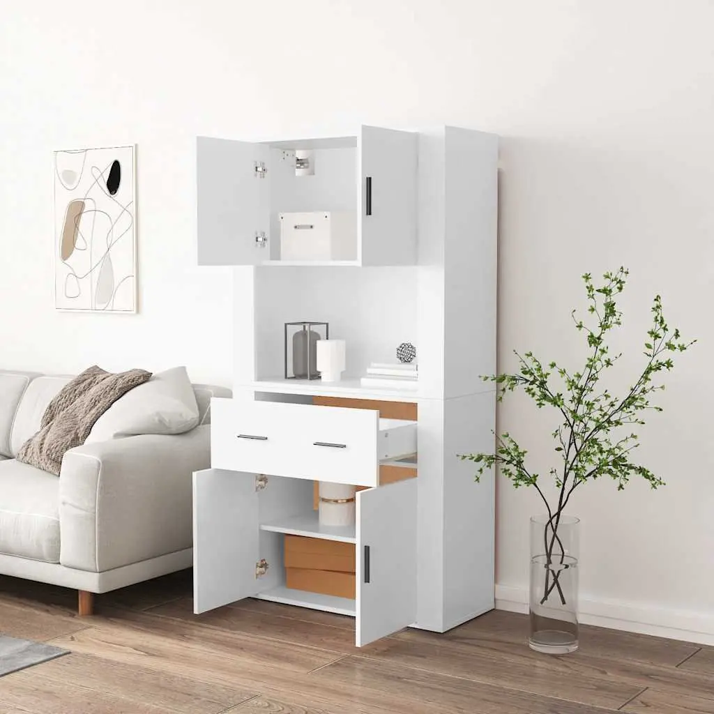 White Engineered Wood Highboard Wall-Mounted Storage Cabinet Sideboard