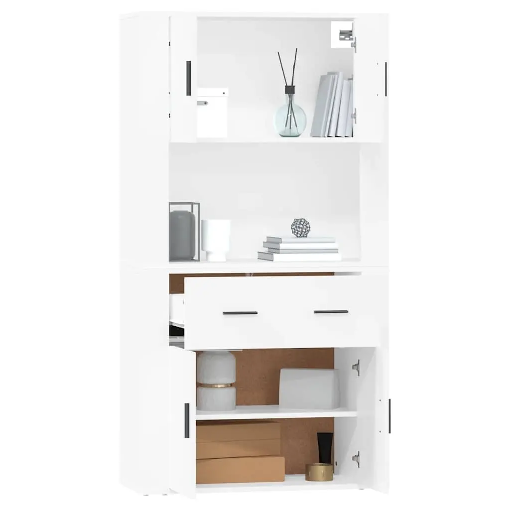 White Engineered Wood Highboard Wall-Mounted Storage Cabinet Sideboard