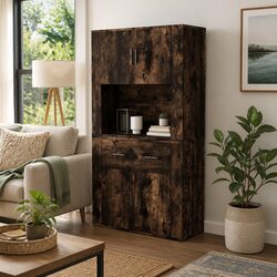 Wall-Mounted Highboard Sideboard Buffet Cabinet in Brown