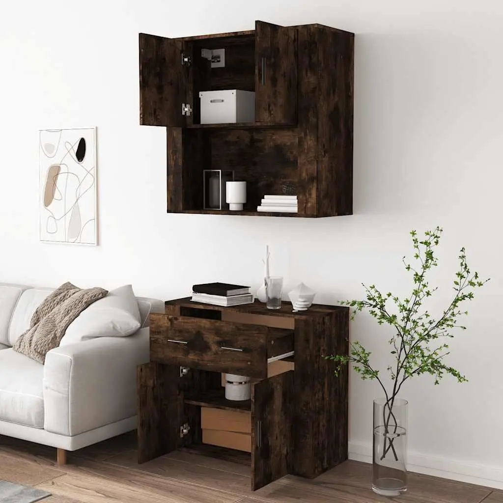 Highboard Sideboard Storage Wall-Mounted Engineered Wood Brown