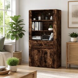 Wall-Mounted Highboard Sideboard Storage Cabinet - Smoked Oak