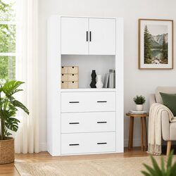 White Engineered Wood Wall-Mounted Highboard Cabinet