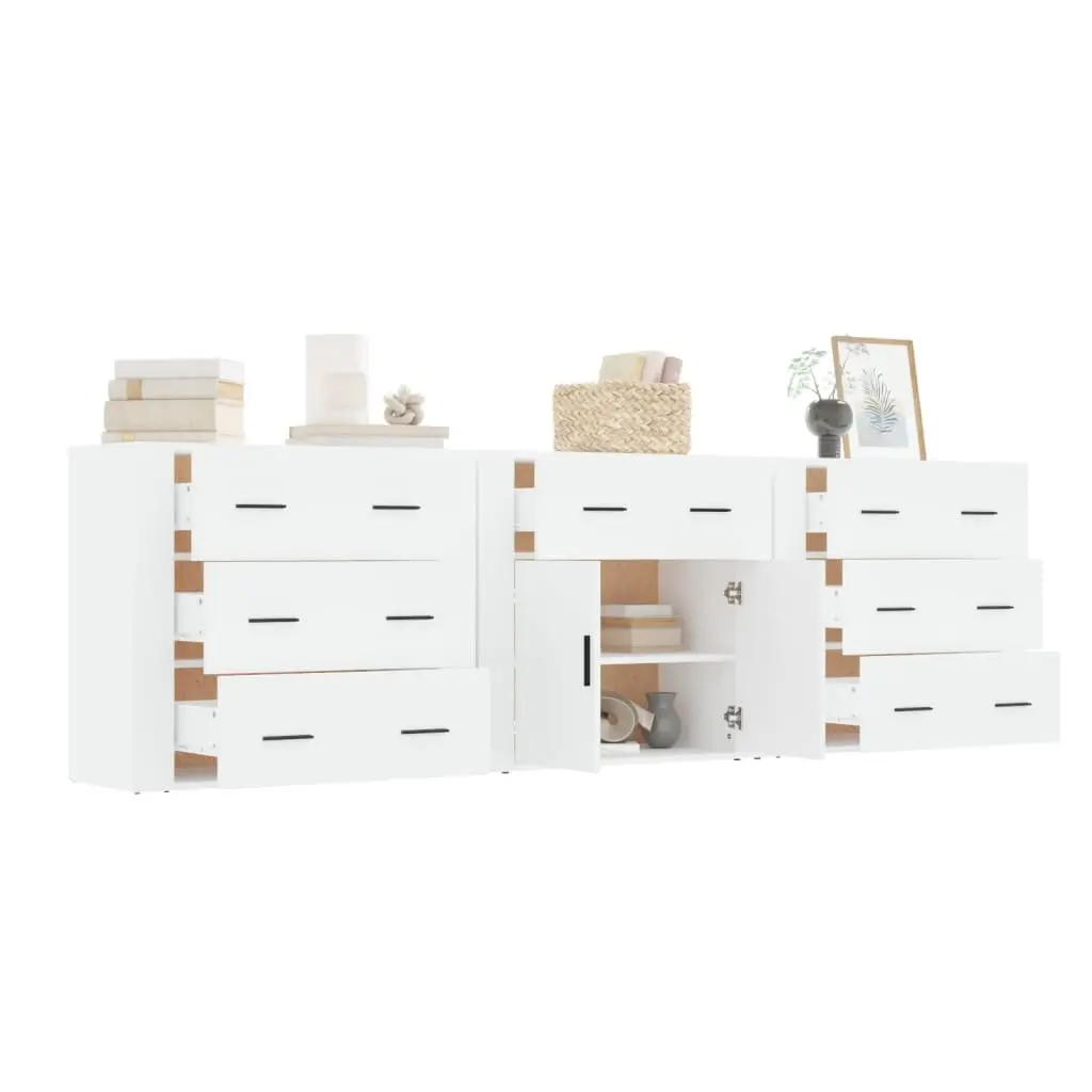 3 Piece White Storage Sideboard Cabinet Engineered Wood Buffet Display Unit