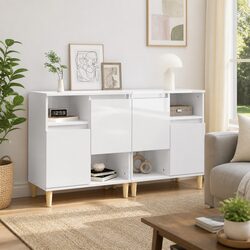 High Gloss White Storage Sideboard Cabinet Set of 2