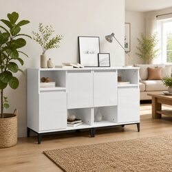 Engineered Wood White Sideboard Storage Cabinets, 60x35x70cm Set of 2