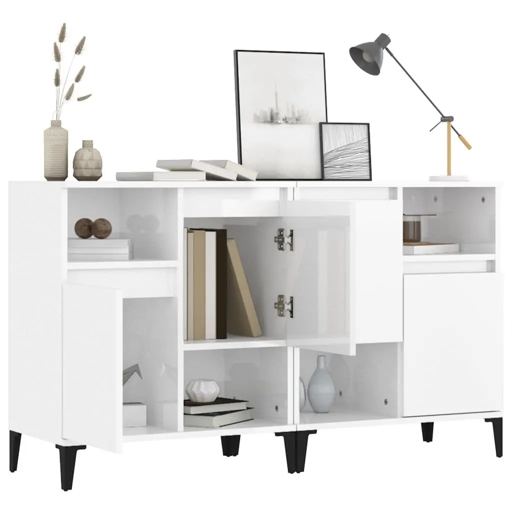 Engineered Wood Sideboards High Gloss White Storage Cabinet 60x35x70cm Set of 2
