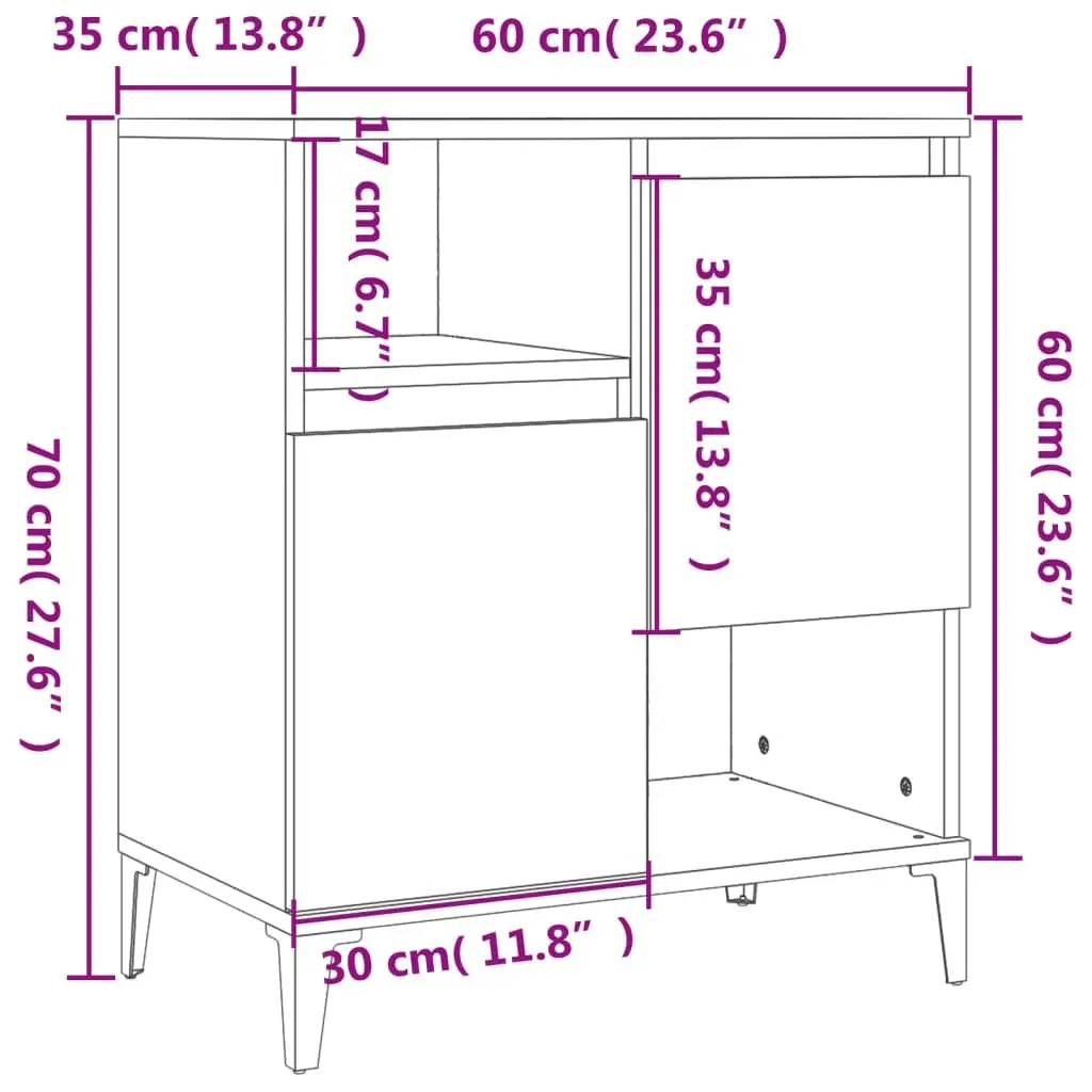 Engineered Wood Sideboards High Gloss White Storage Cabinet 60x35x70cm Set of 2