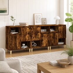 3-Piece Brown Sideboard Cabinet Set with Engineered Wood