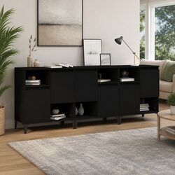Engineered Wood Black Sideboard Cabinet Set of 3