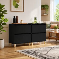 2-Piece Sideboard Cabinet in Black, 60x35x70 cm