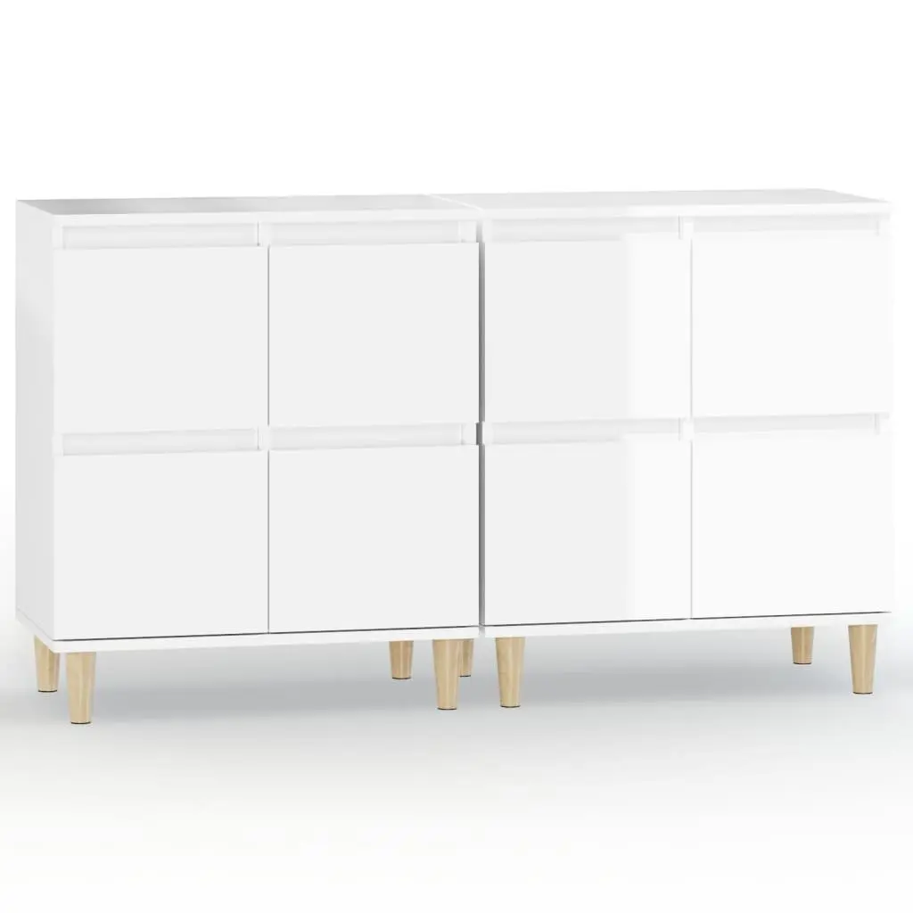 High Gloss White Sideboards Storage Cabinet 2 Pieces Engineered Wood 60x35x70 cm