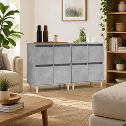 Set of 2 Grey Sideboard Cabinets in Engineered Wood