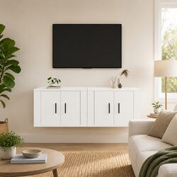 Wall-Mounted TV Cabinet with Storage in White