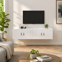 2 pcs White Wall-Mounted TV Cabinets in Engineered Wood