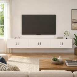 Set of 3 White Engineered Wood Wall-mounted Cabinets
