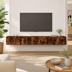 3-Piece Brown Wall-Mounted TV Cabinet Set