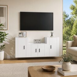 3-Piece White Engineered Wood Wall-Mounted TV Cabinet Set