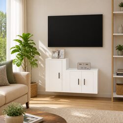 Engineered Wood Wall-Mounted TV Cabinet Set, 2 Pieces
