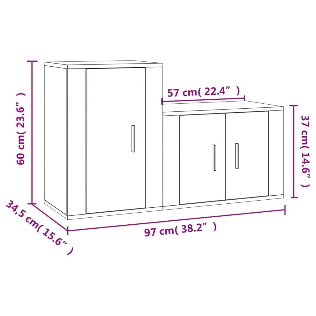 TV Cabinet Set Wall-Mounted Media Storage Grey 2 Piece Engineered Wood