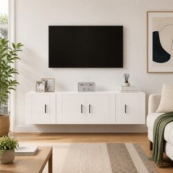 3-Piece Wall-Mounted TV Cabinet Set in White High Gloss