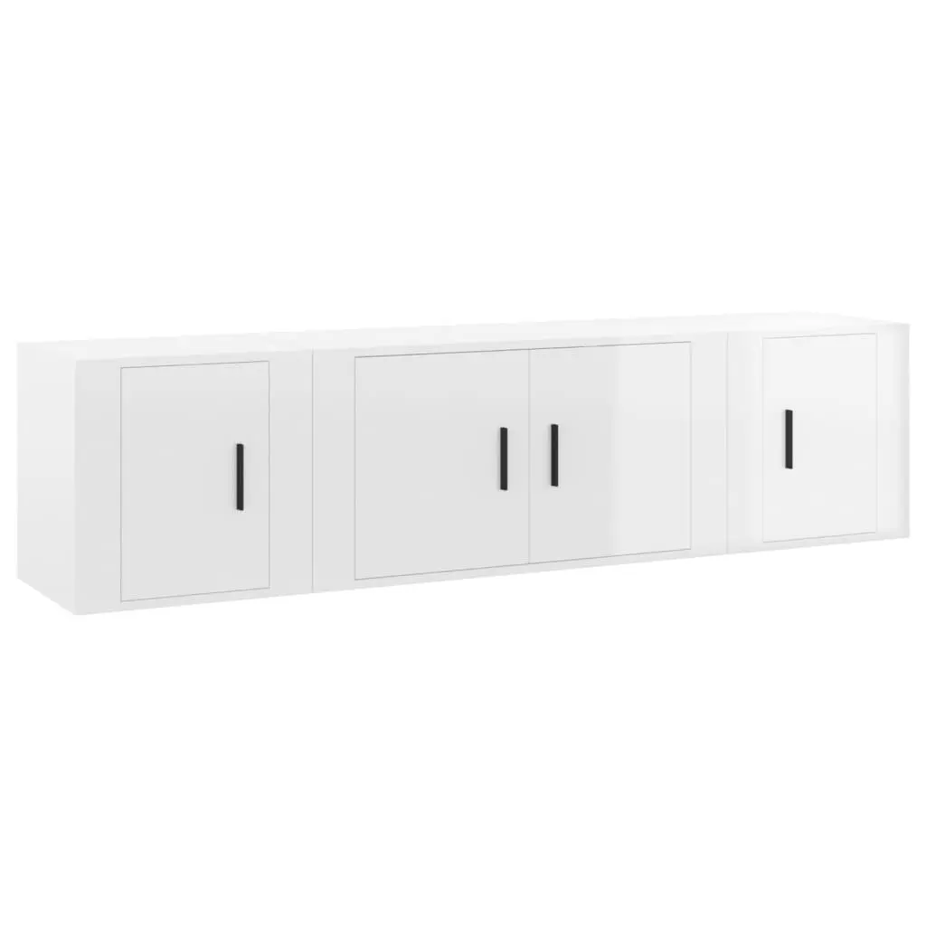 3 Piece Wall-Mounted TV Cabinet Set White High Gloss Engineered Wood