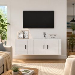 2-Piece Wall-Mounted TV Cabinet in High Gloss White