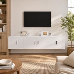 3 Piece Wall-Mounted TV Cabinet Set in White