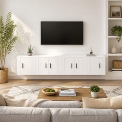 Wall Mounted TV Cabinet Set, 4-Piece in White