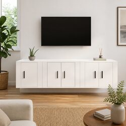 3 Piece Engineered Wood TV Cabinet Set in White