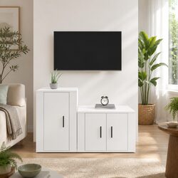 2 Piece Engineered Wood TV Cabinet Set in White