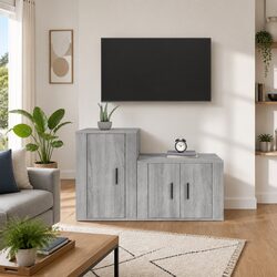 Modern Design 2 Piece Grey TV Cabinet Set for Living Rooms