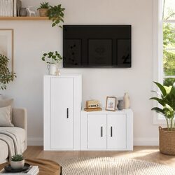 2-Piece White Wall-Mounted TV Cabinet Storage Unit