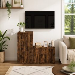 Engineered Wood Brown Wall-Mounted TV Cabinet Set