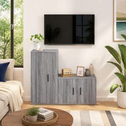 Engineered Wood Wall-Mounted TV Cabinet Set in Grey