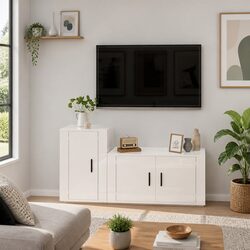 High Gloss White TV Cabinet Set - 2 Piece Wall Mounted