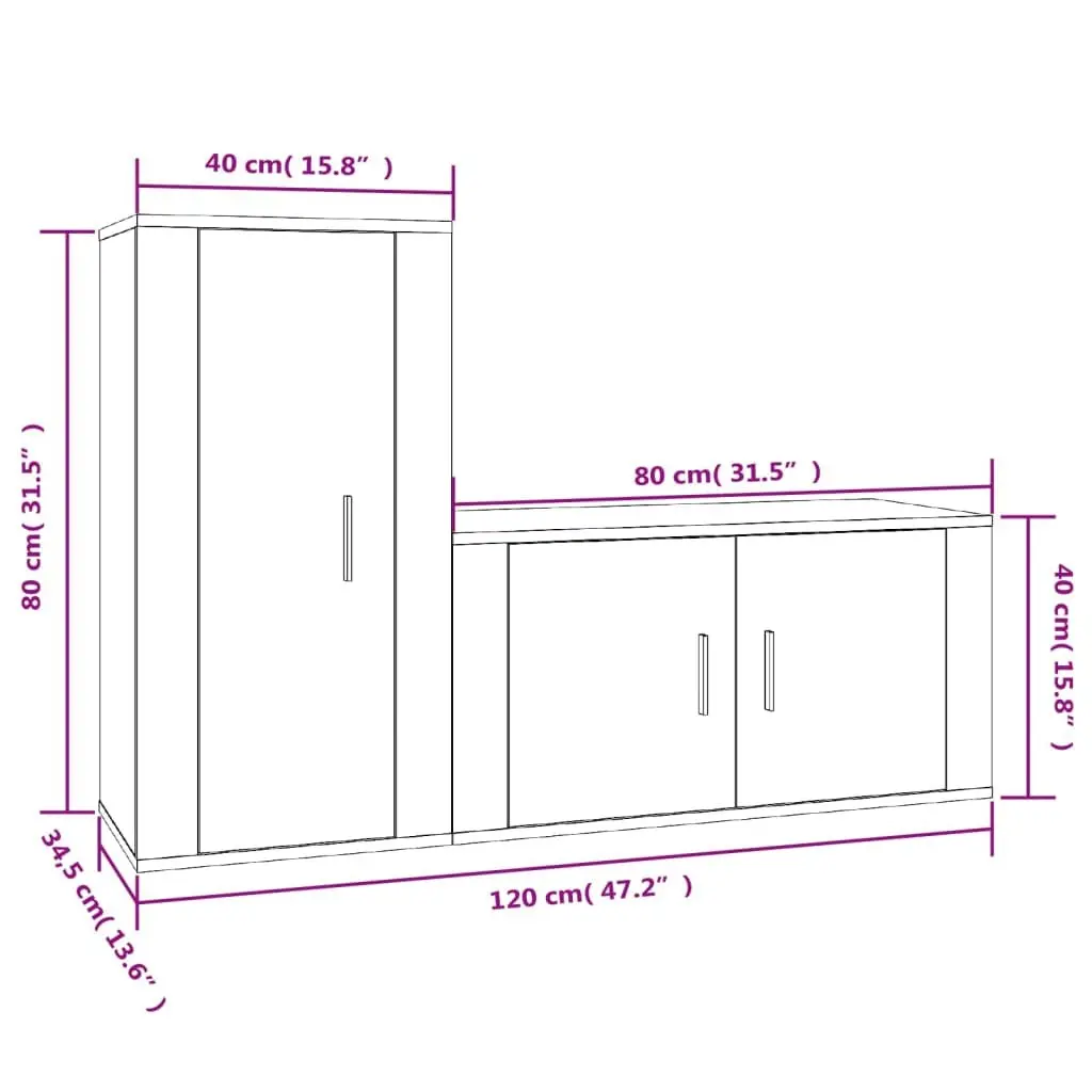 2 Piece TV Stand Set Wall-Mounted Storage Unit High Gloss White Engineered Wood