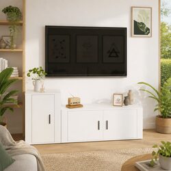 2 Piece Wall-Mounted TV Cabinet Set in Engineered Wood