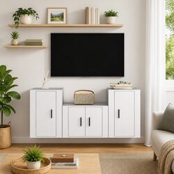 White 3 Piece Engineered Wood TV Cabinet Set