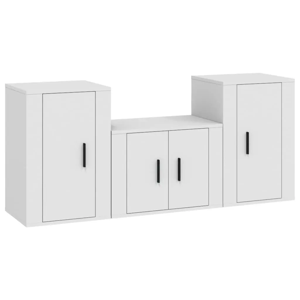 3 Piece Wall Mounted TV Cabinet Set Storage Unit White Engineered Wood
