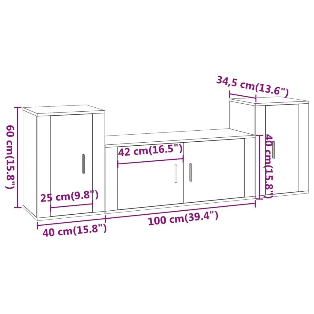 3 Piece TV Stand Set Wall Mounted Storage Engineered Wood White