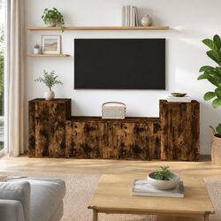Brown Engineered Wood 3 Piece TV Cabinet Set