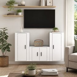 3 Piece TV Cabinet Set in White Engineered Wood