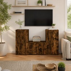 Engineered Wood 3 Piece TV Cabinet Set in Brown
