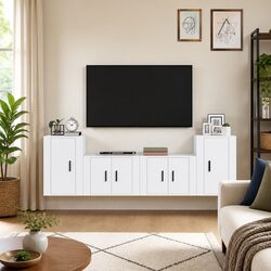 Durable White 4-Piece TV Cabinet Set with Easy Care Features