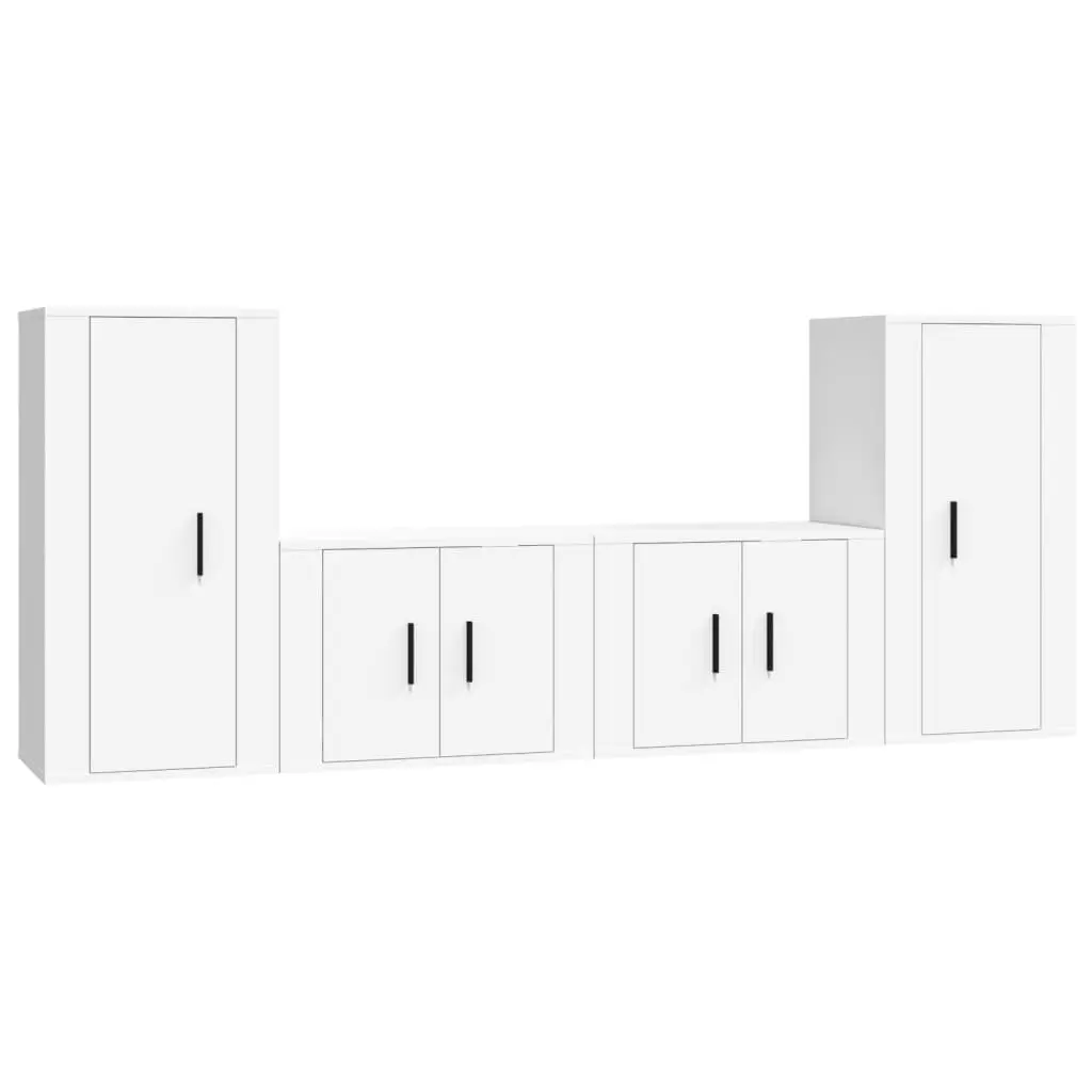 TV Cabinet Set Wall-Mounted Storage Unit 4 Piece White Engineered Wood