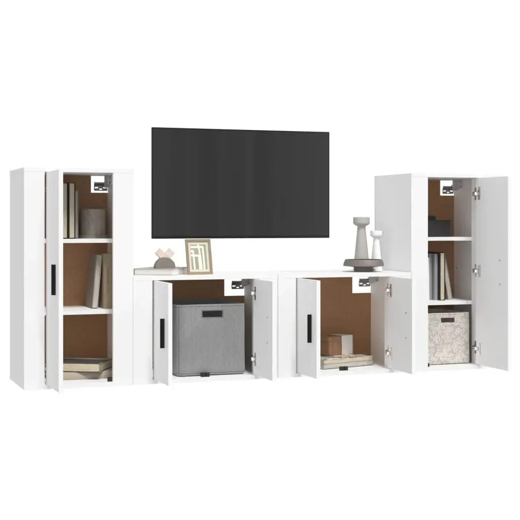TV Cabinet Set Wall-Mounted Storage Unit 4 Piece White Engineered Wood