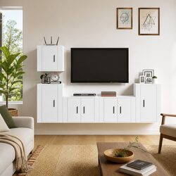 5 Piece White Wall-Mounted TV Storage Unit in Engineered Wood