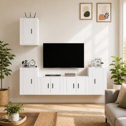 5-Piece White Wall-Mounted TV Cabinet Set